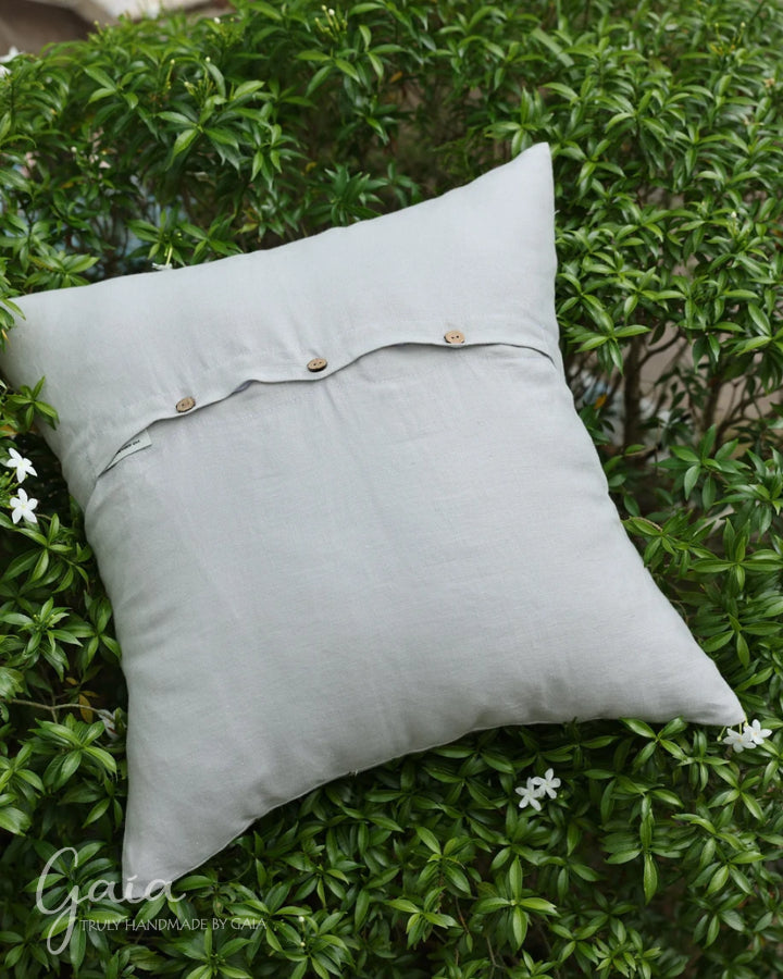Hand-embroidered linen pillow cover