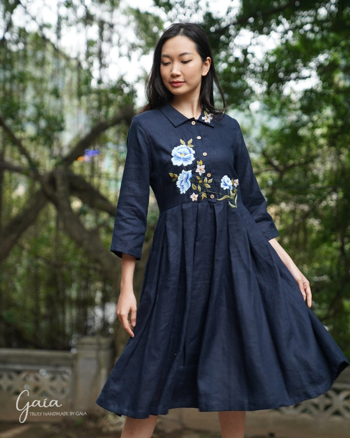 linen shirtwaist dress Teri Jon Silk-Linen Floral Border Print Shirtwaist Dress Size 14