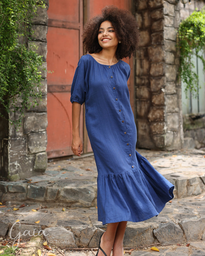 Blue boat neck dress hotsell