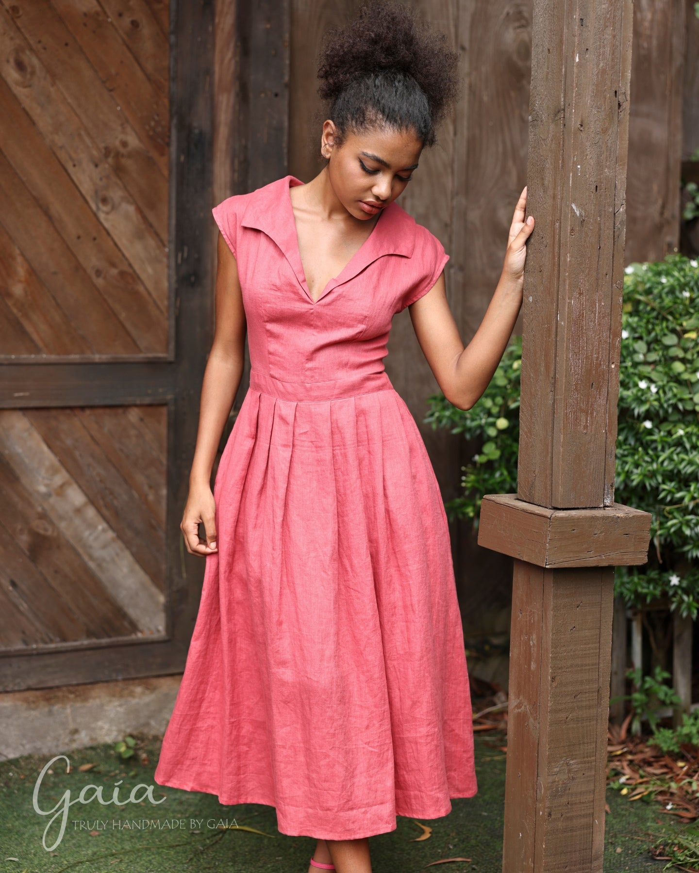 Linen cap sleeves dress VIVIEN Linen cap sleeves dress VIVIEN