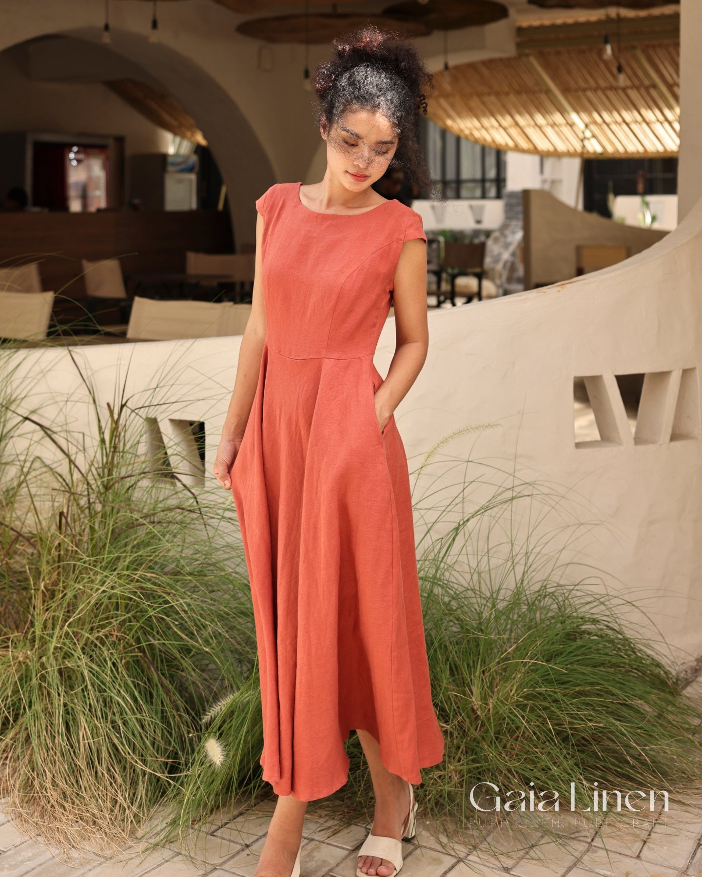 Linen casual dress with zipper TOSCANA Linen casual dress with zipper TOSCANA