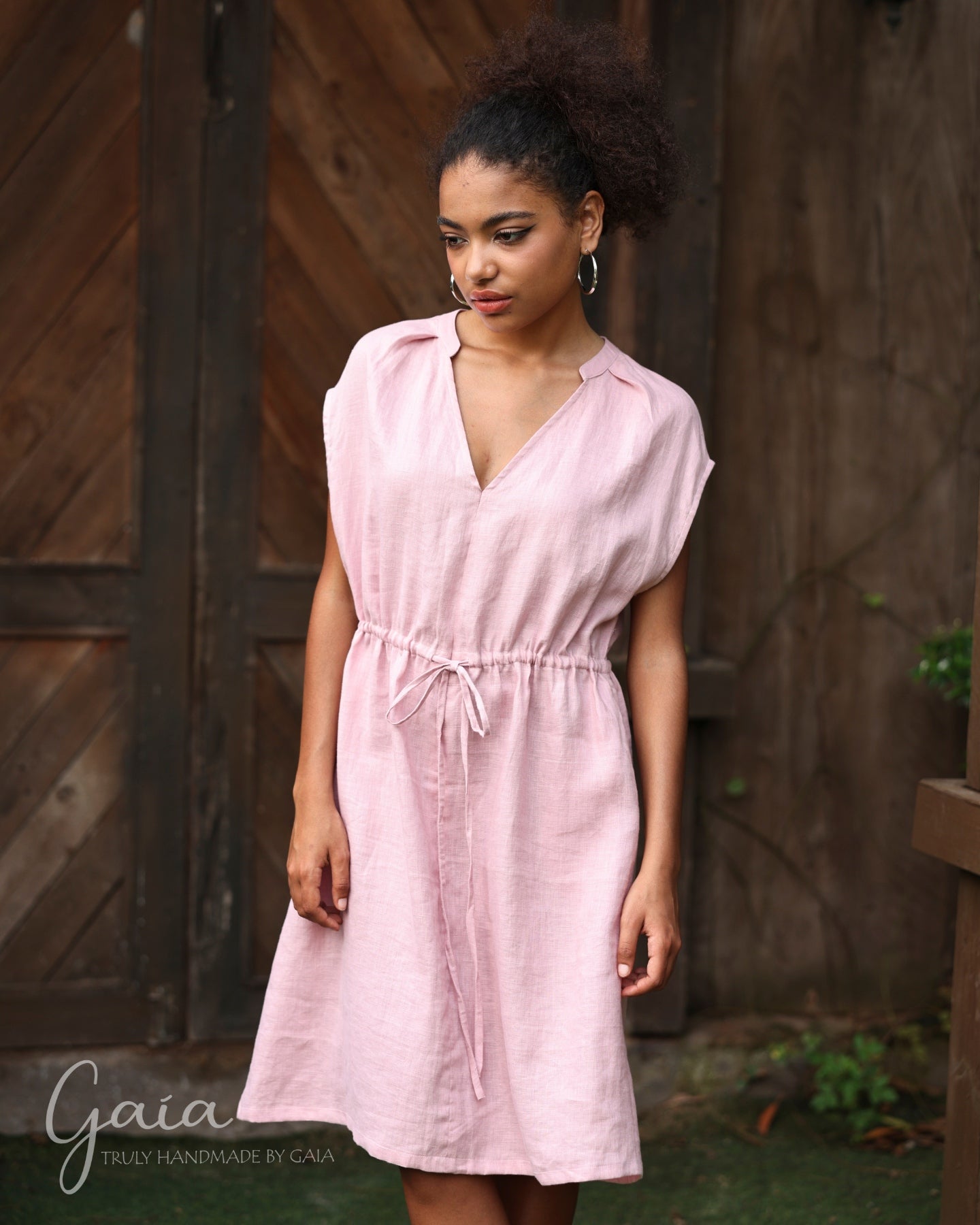 Linen drawstring waist dress BIANCA