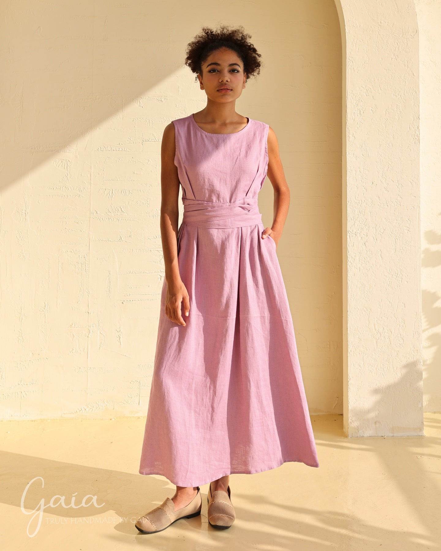 Linen Dress with Tie Waist Paloma