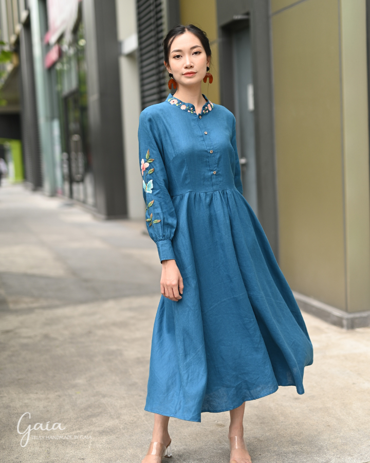 chinese dress ladies Handmade Lavender Linen Sleeveless Dress for Women main image 1