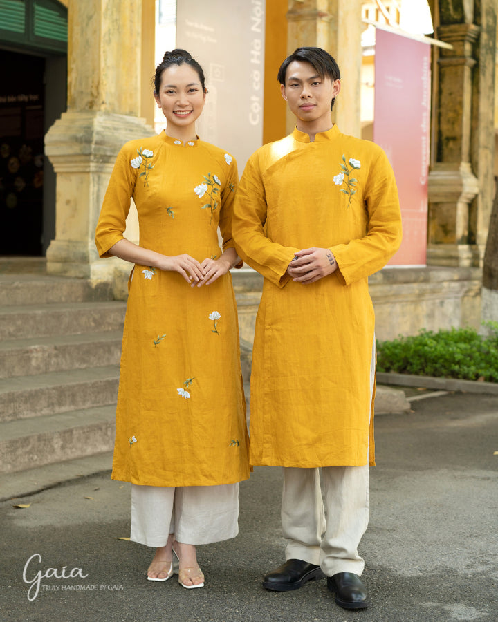 Linen modern Vietnamese wedding dress Thanh Thanh MadebyGaia