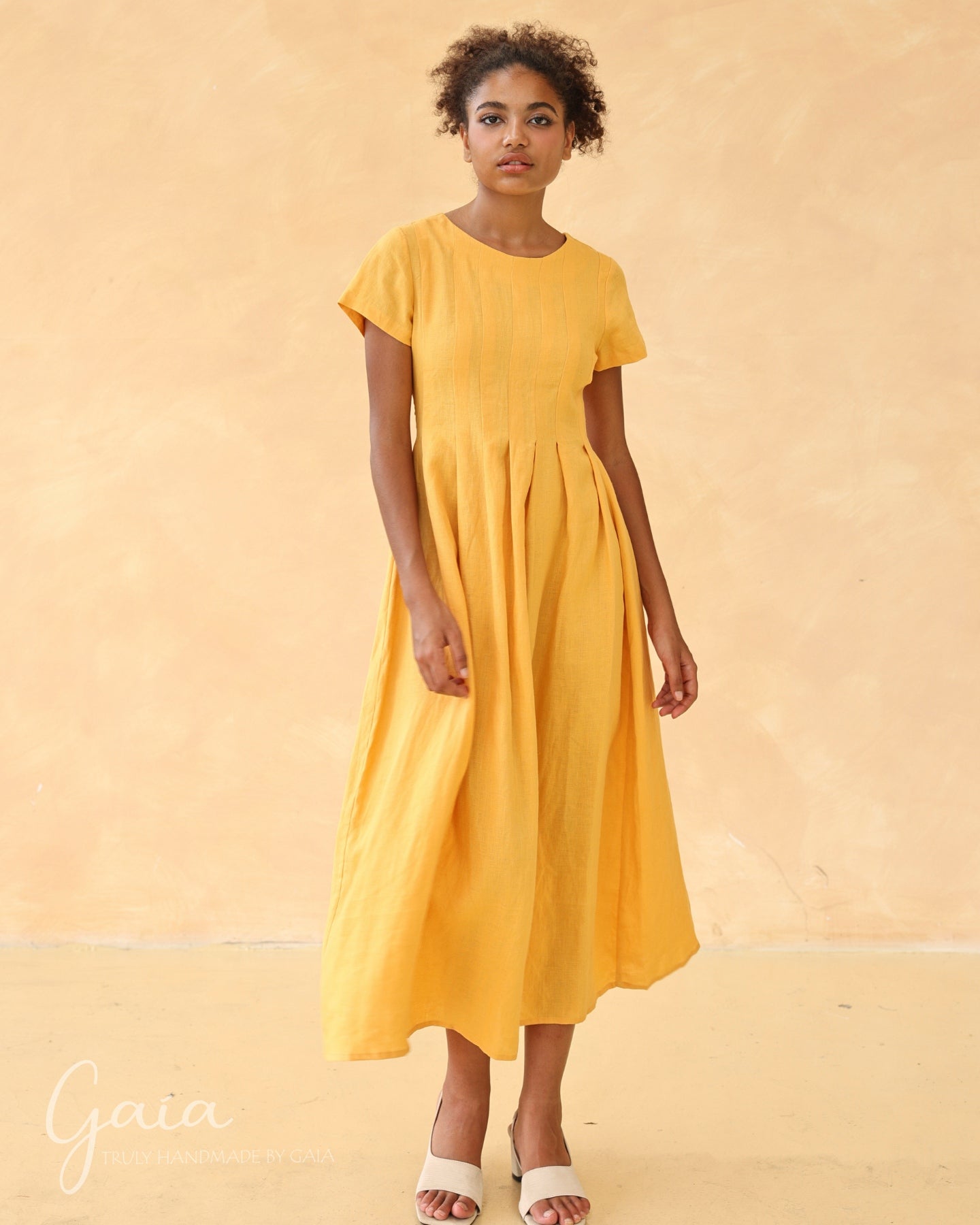 Zara Printed Tunic Dress Yellow Linen Midi Dress: Empire Waist Sailor  Collar OEKO-TEX Certified