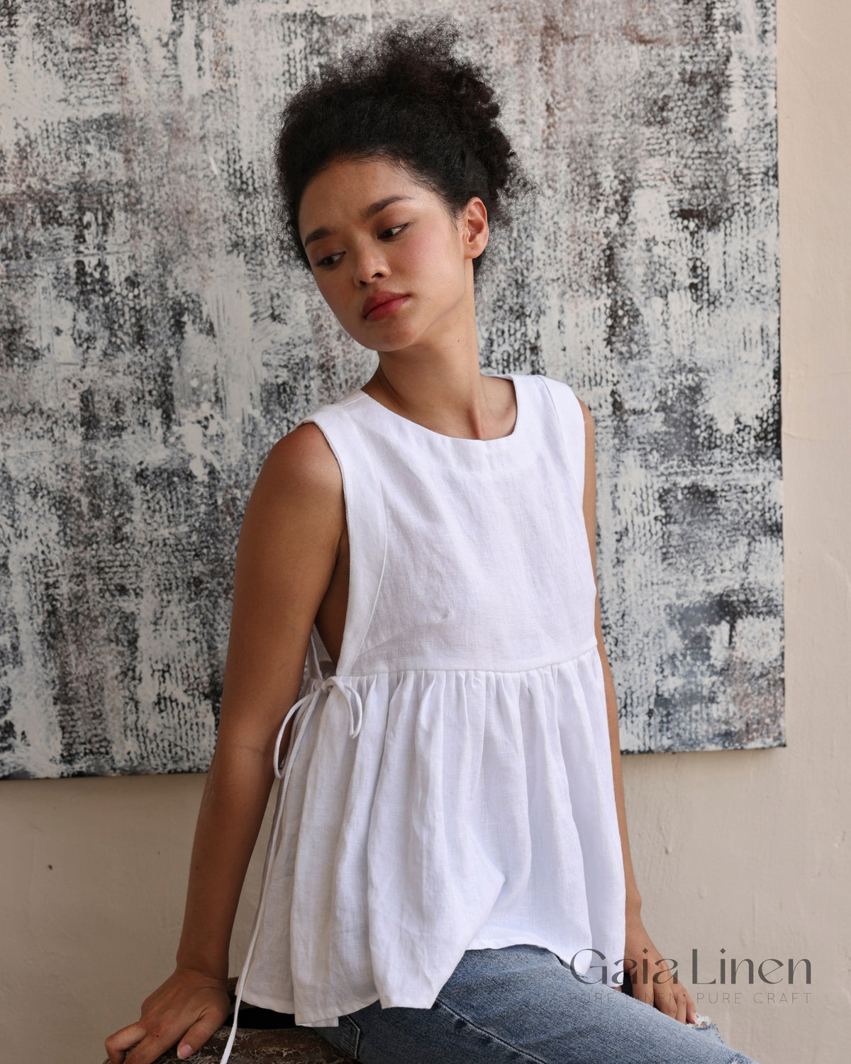 Linen top with side ties