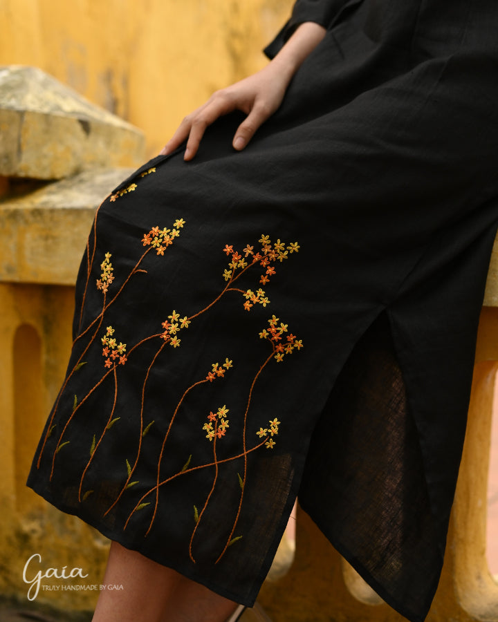 hand embroidery dress designs Linen Dress With Bird Embroidery