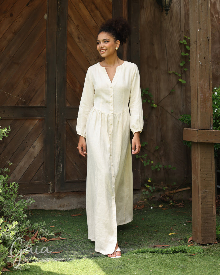 Linen V-neck maxi dress ARGA – MadebyGaia