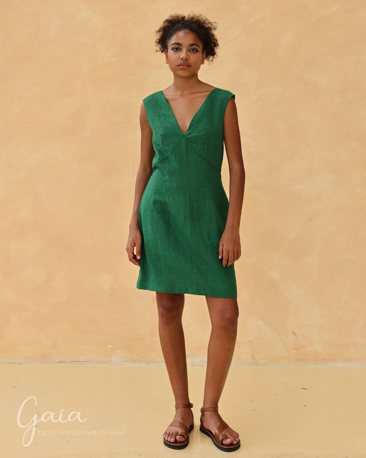 Linen V-neck mini dress CECILIA