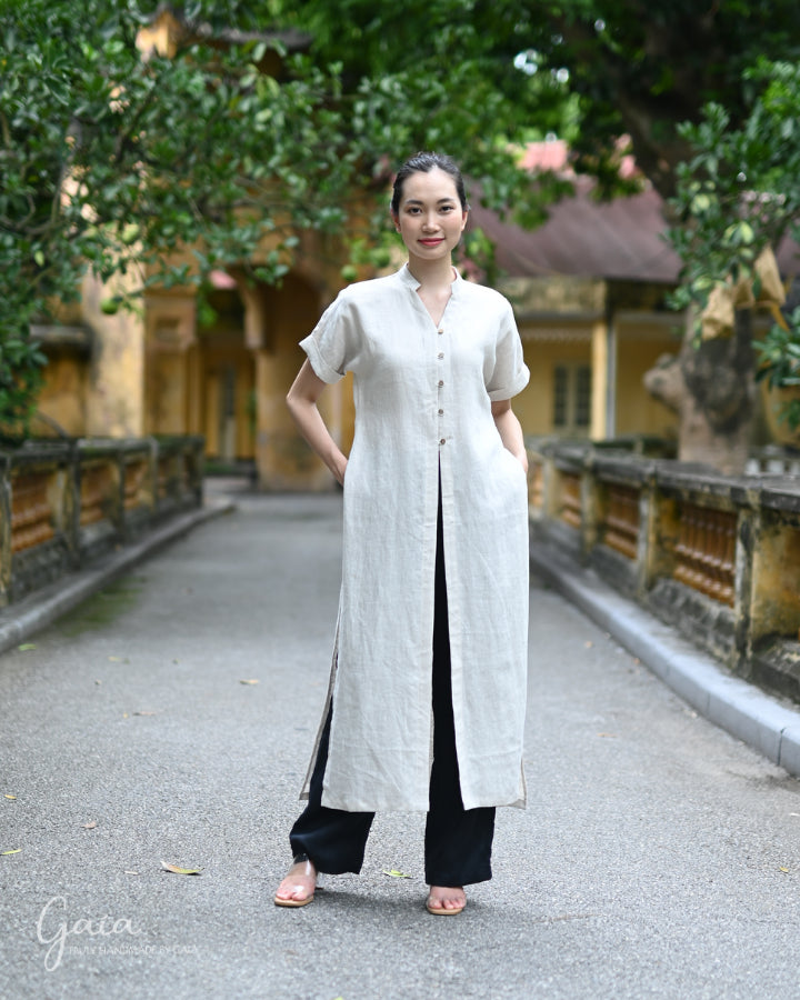 modern ao dai dress Pink Snowflake Ao Dai Vietnam NO PANTS