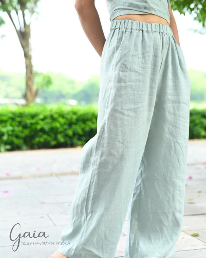 Linen loose yoga pants with pockets GLORIA – MadebyGaia