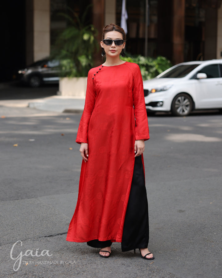 strapless open back dress Mulberry silk red Vietnamese dress