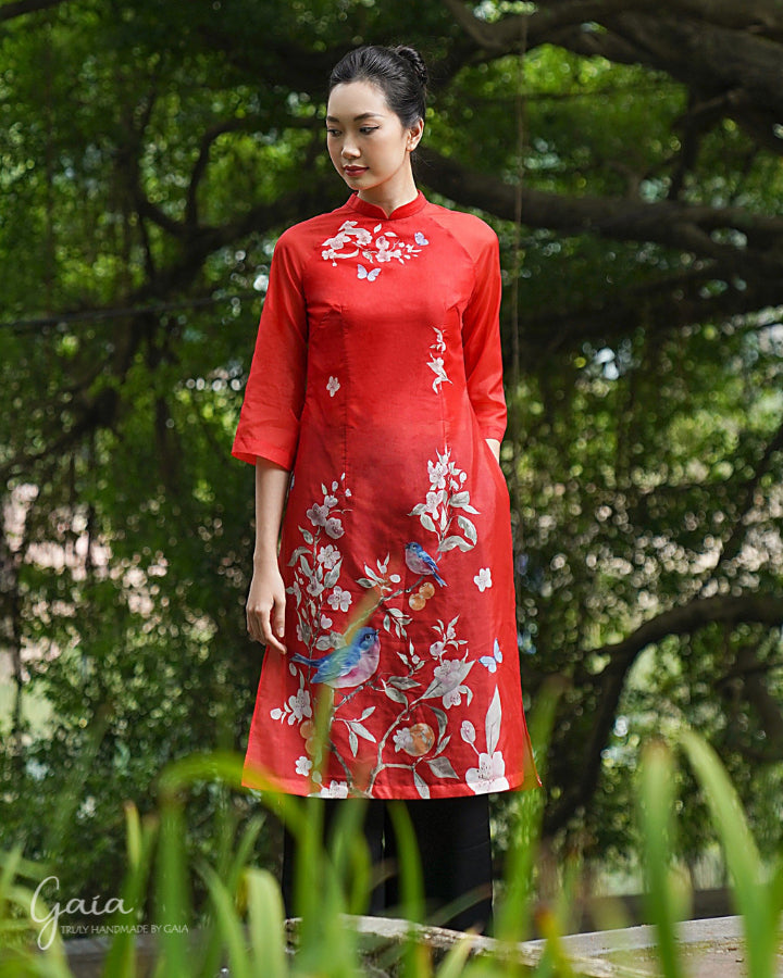 Red silk modern Vietnamese wedding dress – Gaia