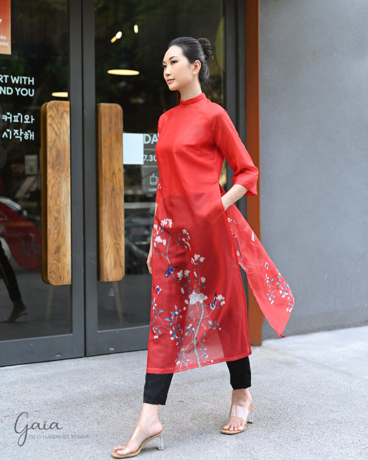 Red silk Vietnamese wedding dress Ao Dai – Gaia