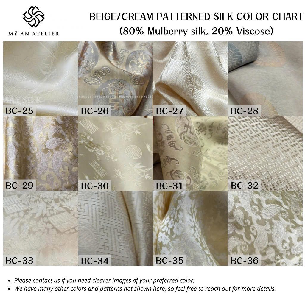 Beige patterned mulberry silk