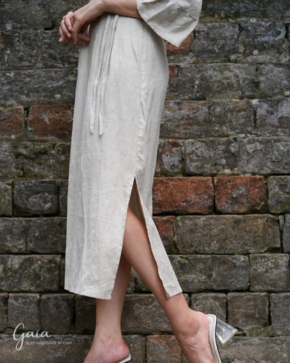 Beige linen dress with handmade embroidery 