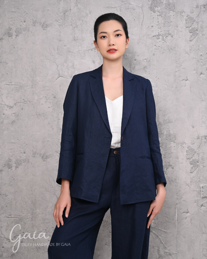 Blue linen suit