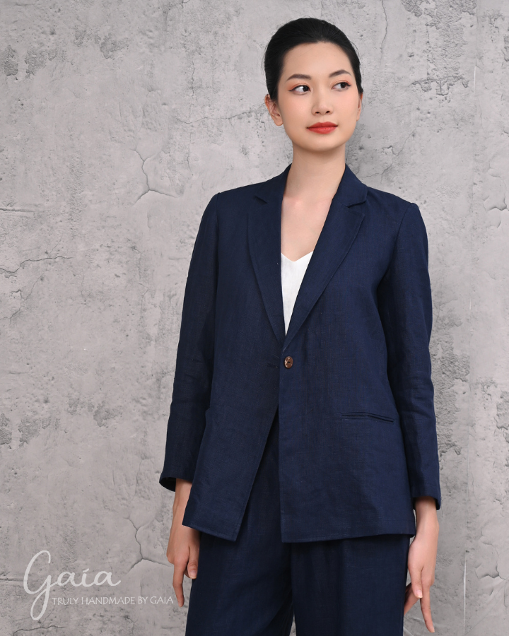 Blue linen suit