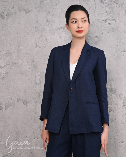 Blue linen suit