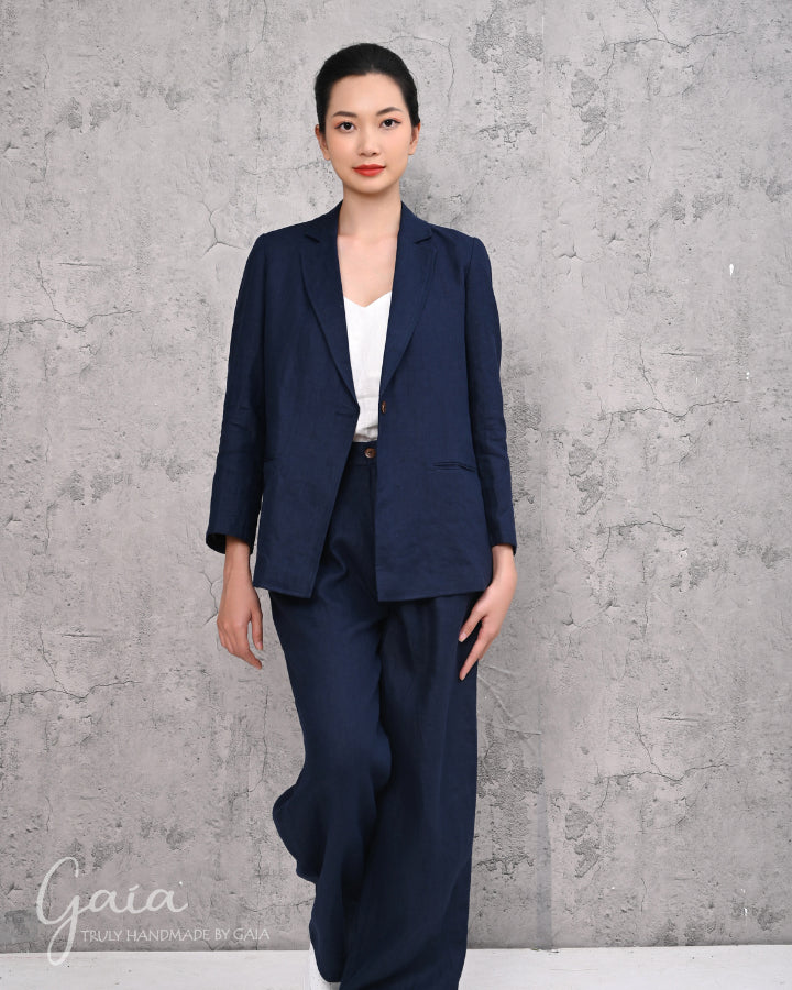 Blue linen suit