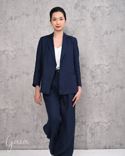 Blue linen suit