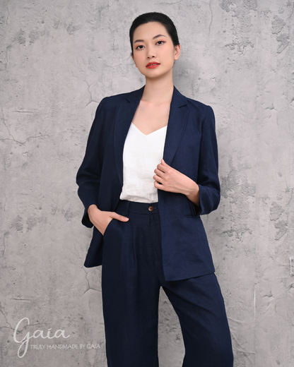 Blue linen suit