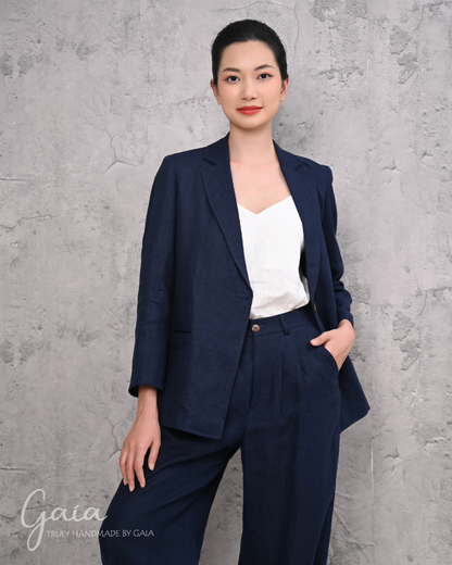 Blue linen suit