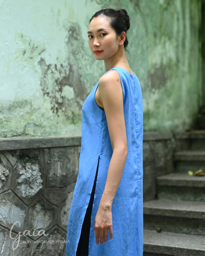 Blue linen tunic and pants set