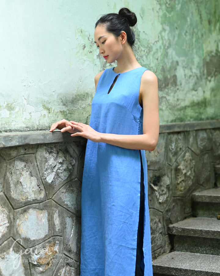 Blue linen tunic and pants set