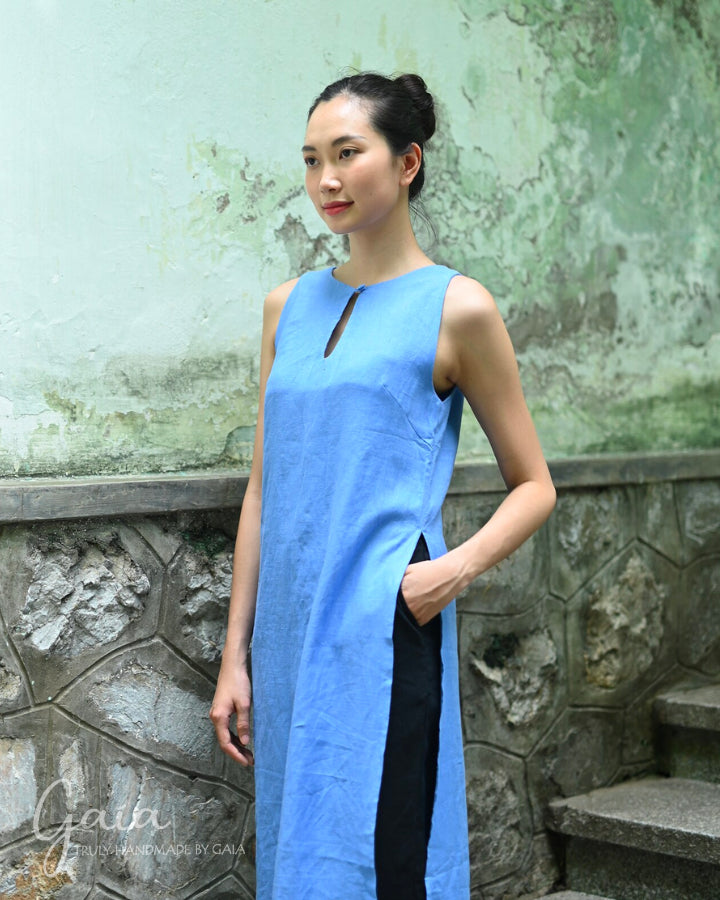 Blue linen tunic and pants set