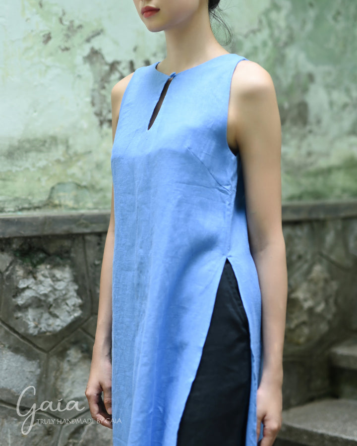 Blue linen tunic and pants set