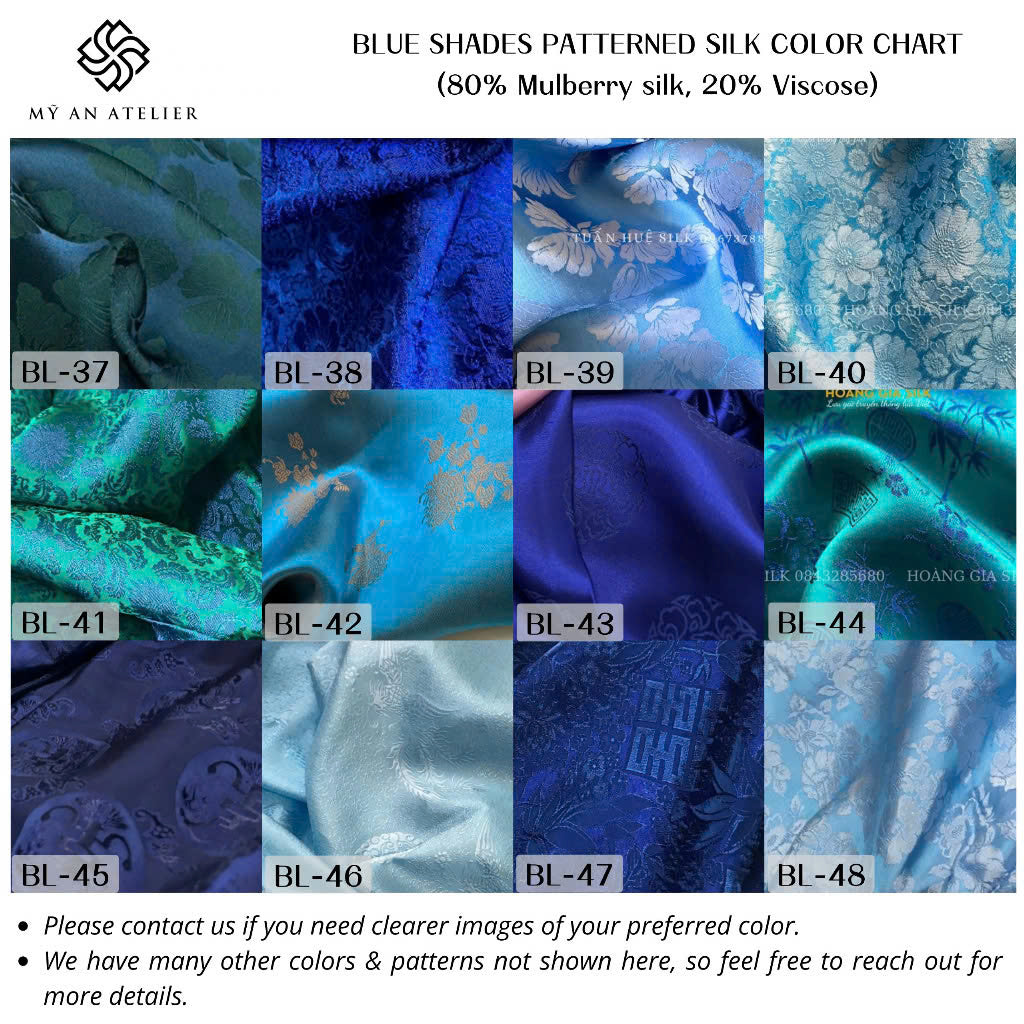 Blue patterned mulberry silk