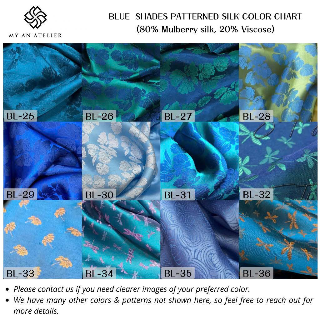 Blue patterned mulberry silk