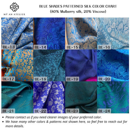 Blue patterned mulberry silk