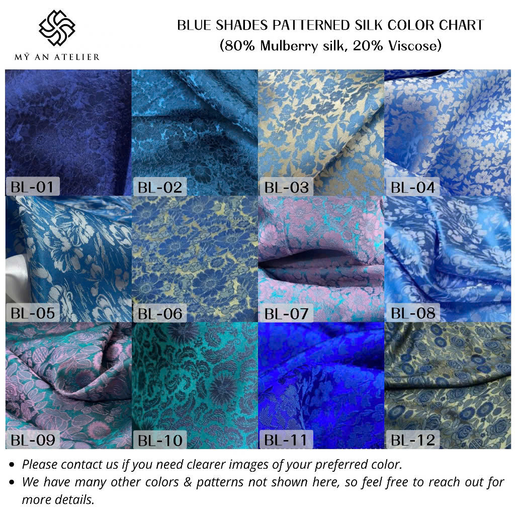 Blue patterned mulberry silk