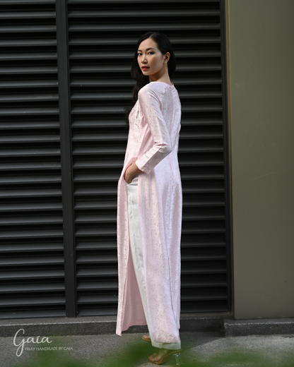 Blush pink mulberry silk Vietnamese dress