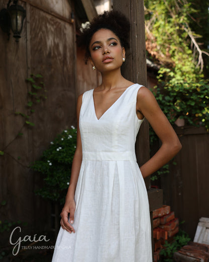 Linen boho V-neck wedding dress