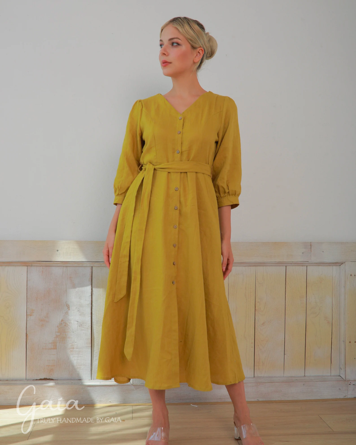 Button front linen dress