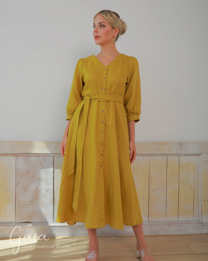 Button front linen dress