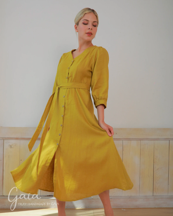 Button front linen dress