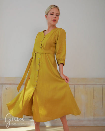 Button front linen dress