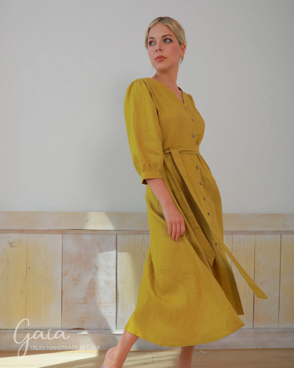 Button front linen dress