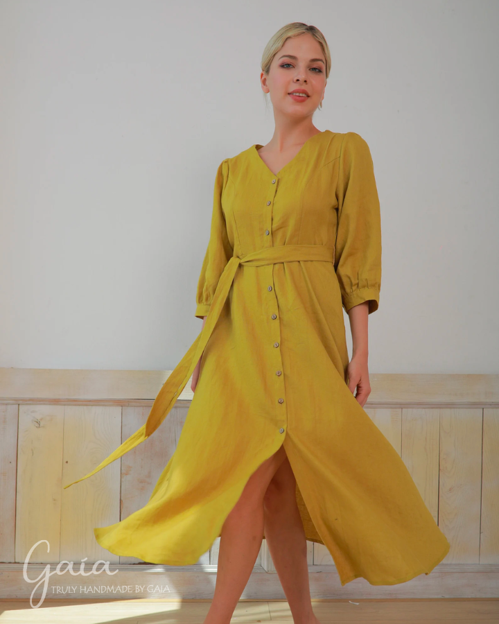 Button front linen dress