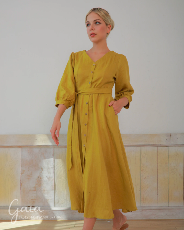 Button front linen dress