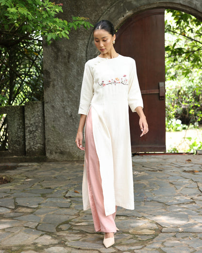 Custom embroidered linen ao dai