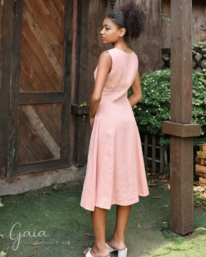 Deep V-neck linen dress