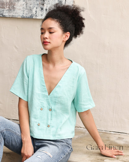 Double-breasted linen blouse