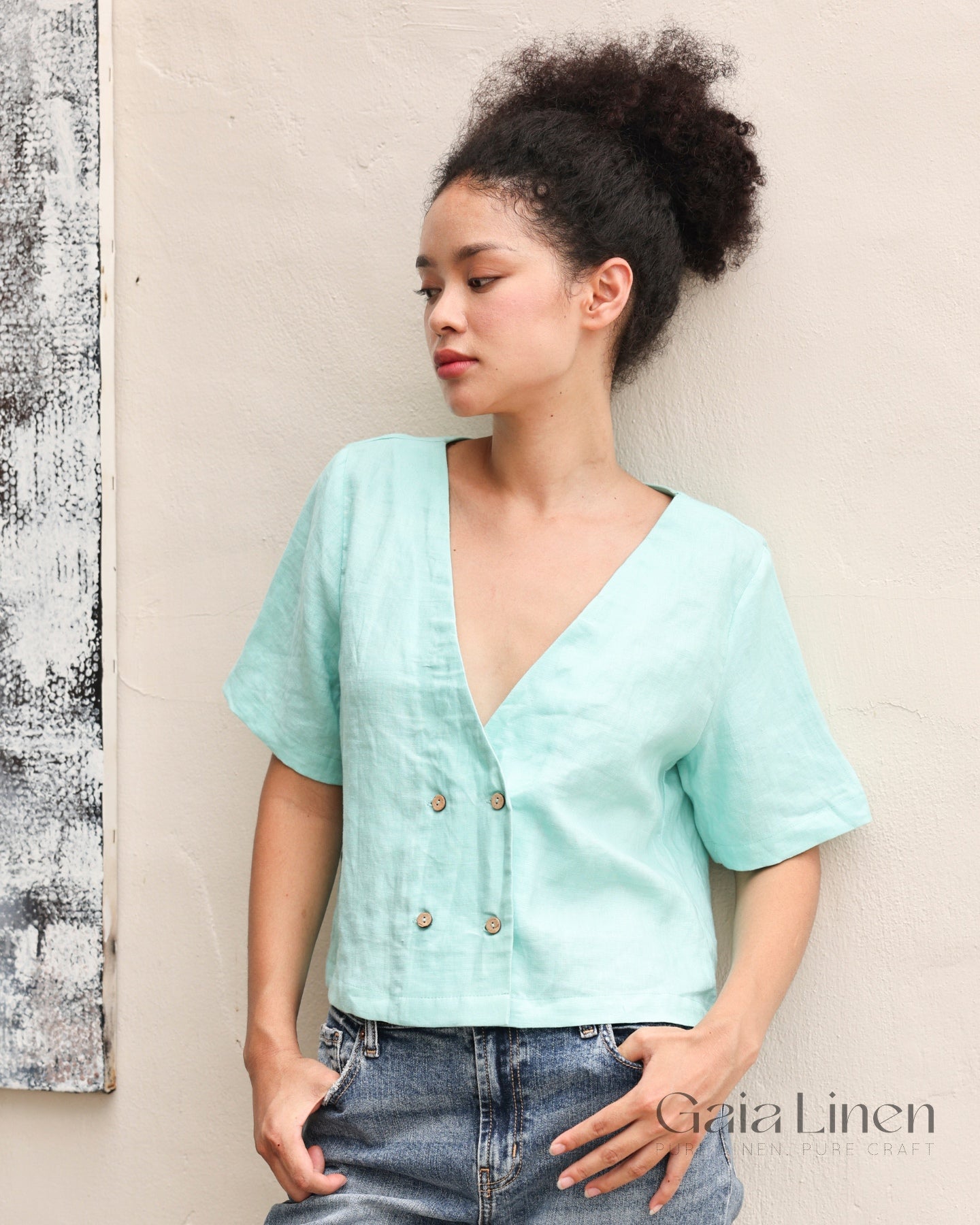 Double-breasted linen blouse