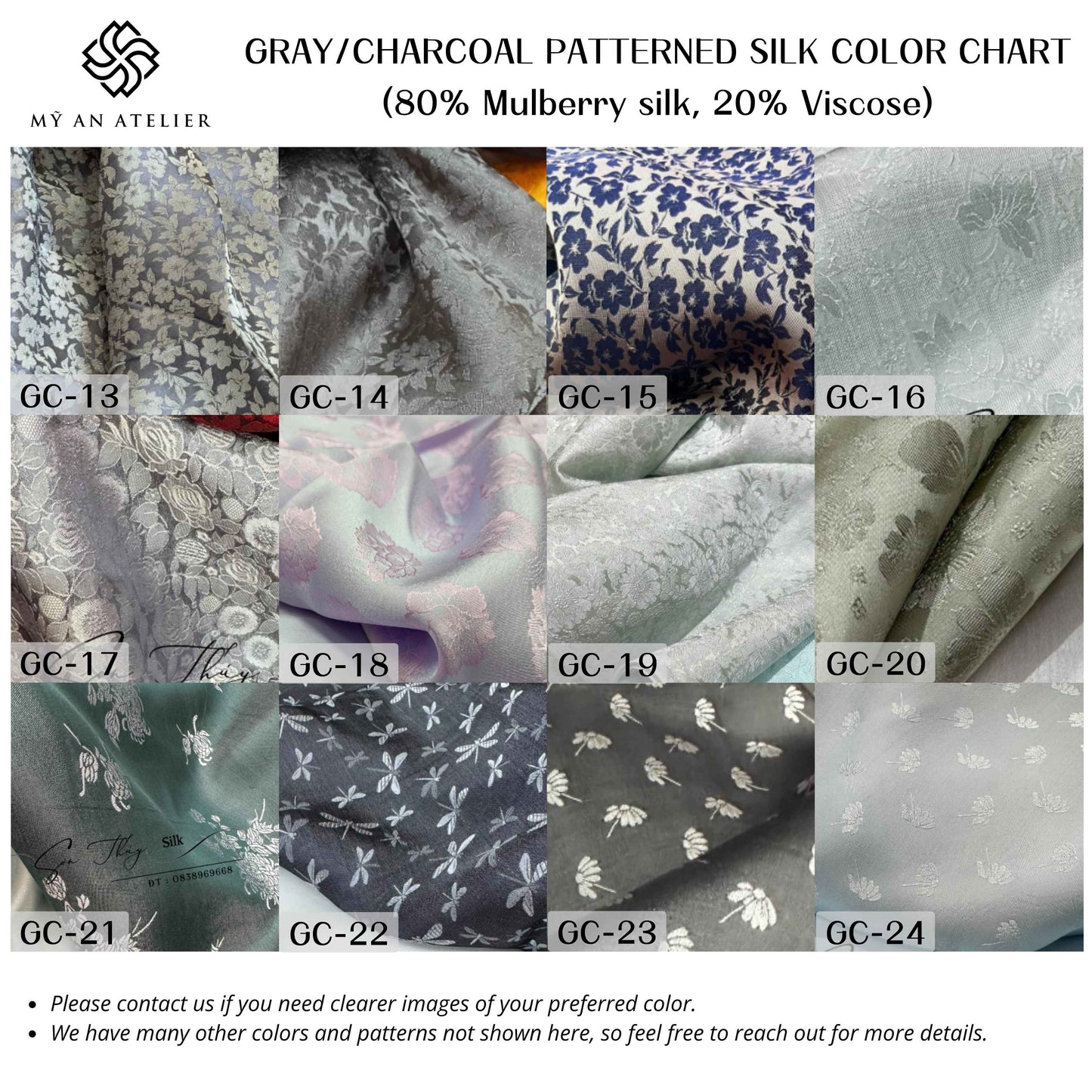 Gray patterned mulberry silk